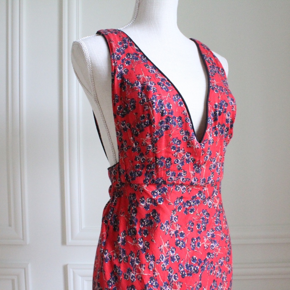 free people • red navy floral oh la la bias midi dress